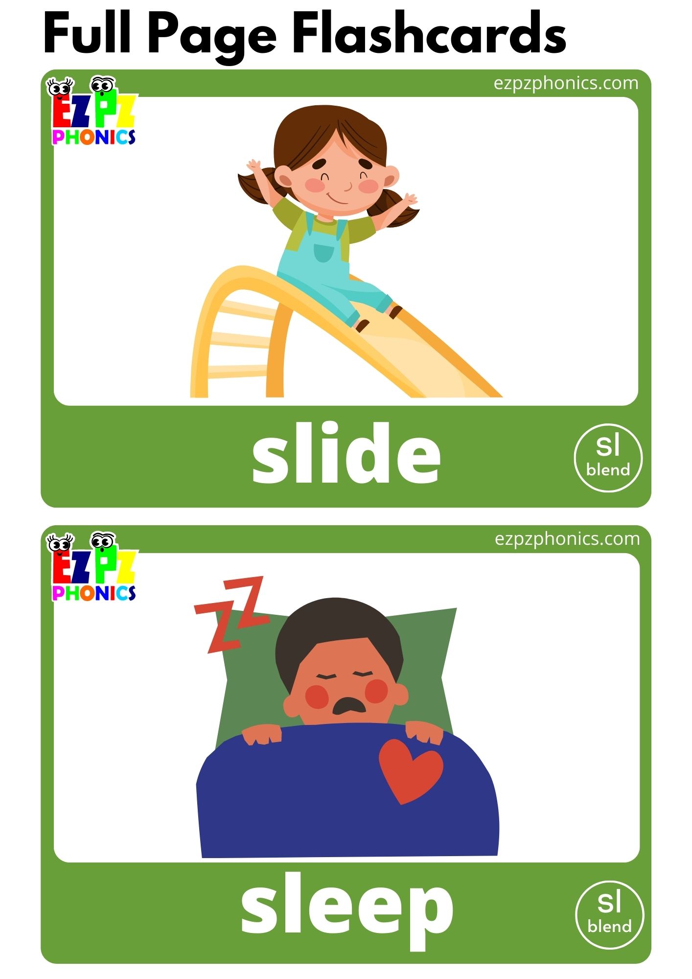 SL Blends Phonics Flashcards with Images and Words Download Free Printable PDF or View Online for Teaching Phonics to Kindergarten and ESL Students